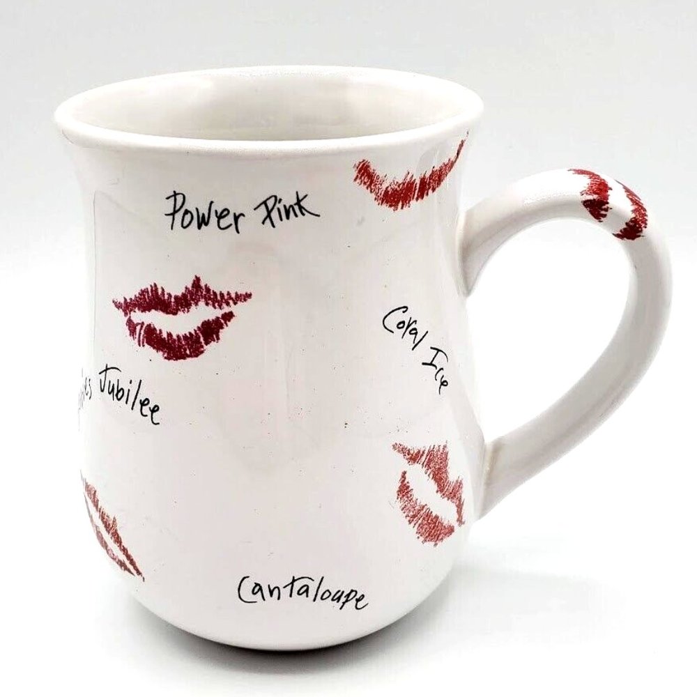 Coffee café Java Mug Cup Mary Kay Lipstick Ceramic White Red 4.25 in H 12 OZ